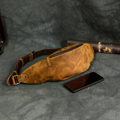 Vintage Brown Leather Men's Fanny Pack Brown Chest Bag Waist Bag For Men