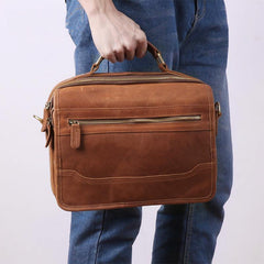 Small Brown Leather Briefcase Messenger Bag Work Vintage Handbag Shoulder Bag For Men - iwalletsmen