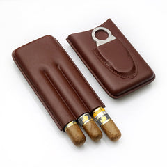 Top Black Leather Mens 3pcs Cigar Case With Cutter Best Leather Cigar Case for Men