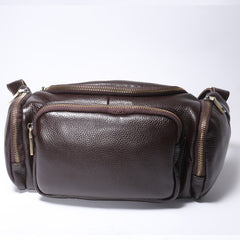 Black Large Capacity Leather Mens Fanny Packs Barrel Bum Bags Cool Waist Bag for Men