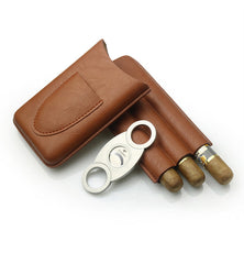 Top Black Leather Mens 3pcs Cigar Case With Cutter Best Leather Cigar Case for Men