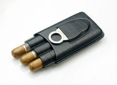 Top Black Leather Mens 3pcs Cigar Case With Cutter Best Leather Cigar Case for Men