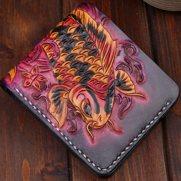 Handmade Leather Carp Mens billfold Wallet Cool Leather Wallet Slim Wallet for Men - iwalletsmen