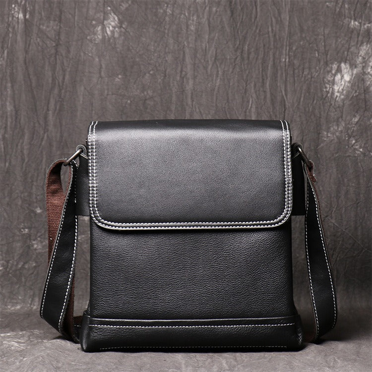 Black Vertical Messenger Bag Mens 10 inches Leather Side bag Vertical Courier Bag For Men