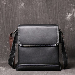 Black Vertical Messenger Bag Mens 10 inches Leather Side bag Vertical Courier Bag For Men