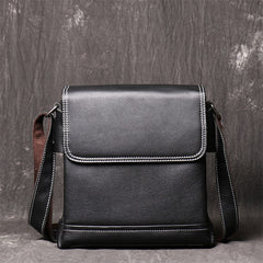 Black Vertical Messenger Bag Mens 10 inches Leather Side bag Vertical Courier Bag For Men