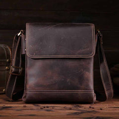 Black Vertical Messenger Bag Mens 10 inches Leather Side bag Vertical Courier Bag For Men