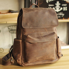 Cool Brown Leather Mens Travel Backpack Work 14'' School Backpack Work Backpack For Men - iwalletsmen