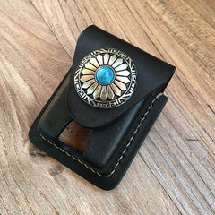 Black Leather Mens Classic Zippo Lighter Case Cool Handmade Standard Zippo Lighter Holder for Men - iwalletsmen