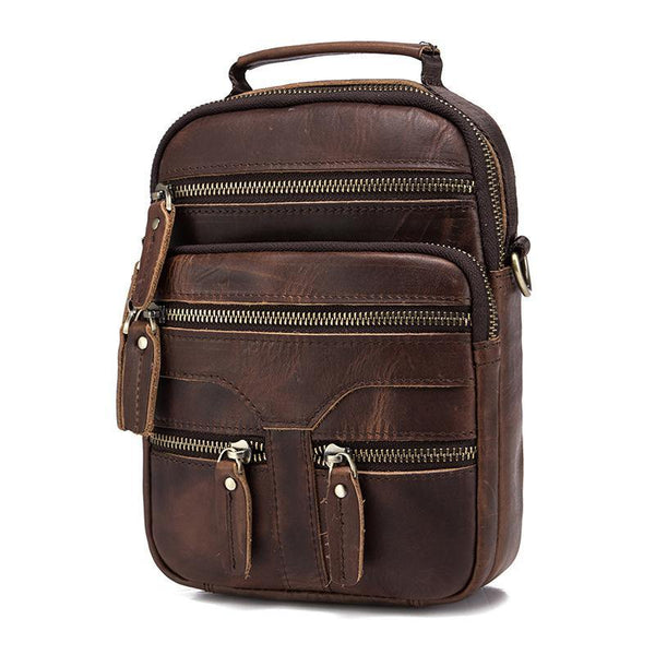 Brown LEATHER MENS Small Vertical Courier Bag SHOULDER BAG SIDE BAG COURIER BAG MESSENGER BAG FOR MEN - iwalletsmen