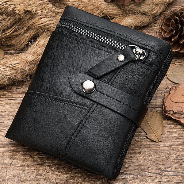 Cool Leather Mens Small Wallet billfold Brown Bifold Wallet Black Multi-card Front Pocket Wallet for Men - iwalletsmen