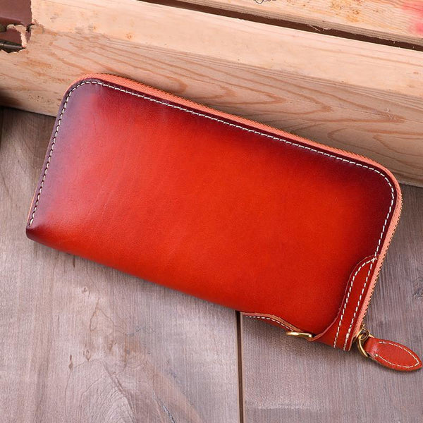 Retro Dark Brown Leather Men's Long Wallet Army Green Simple Long Wallet Clutch For Men - iwalletsmen