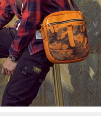 Yellow Cool Leather Mens Camouflage Vertical Side Bag Small Messenger Bags Casual Bicycle Bags for Men - iwalletsmen