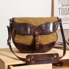 Mens Khaki Canvas Leather Saddle Side Bag Saddle Canvas Messenger Bag For Men