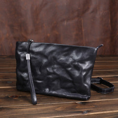 Tan Leather Mens Wristlet Bag Clutch Wrinkled Slim Messenger Bag Side Bag for Men