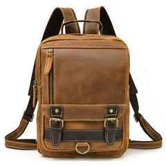 13'' Leather Mens Satchel Backpack Laptop Rucksack Vintage School Backpack For Men