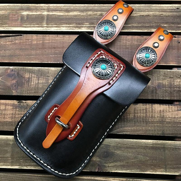 Handmade Black Leather Waist Bag Belt Pouch Belt Small Messenger Bag Side Bags For Men - iwalletsmen