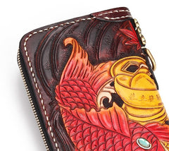 Handmade Leather Carp Mens Chain Biker Wallet Cool Leather Wallet Long Phone Wallets for Men