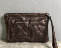 Genuine Leather Mens Clutch Cool Slim Wallet Zipper Clutch Wristlet Wallet for Men