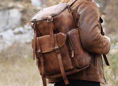 Handmade Leather Mens Cool Backpack Sling Bag Large Travel Bag Hiking Bag for men