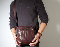 Genuine Leather Mens Cool Small Messenger Bag Sling Bag Chest Bag Bike Bag Cycling Bag for men