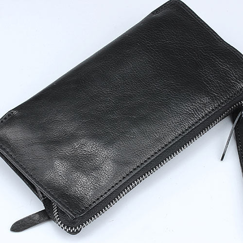 Handmade Leather Mens Cool Long Leather Wallet Zipper Clutch Wristlet Wallet for Men - iwalletsmen
