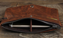 Genuine Leather Mens Cool Biker Chain Wallet Long Leather Wallet Slim Clutch Wristlet Wallet for Men