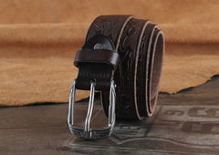 Genuine Leather Punk Rock Biker Tooled Floral Trucker Mens Belt Men Black Coffee Belt for Men