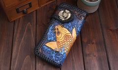 Handmade Leather Carp Mens Chain Biker Wallet Cool Leather Wallet With Chain Wallets for Men