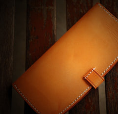 Handmade Leather Men Slim Cool Leather Wallet Long Phone Clutch Wallets for Men