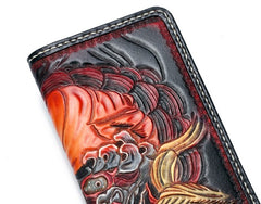 Handmade Leather Chinese Lion Mens Chain Biker Wallet Cool Leather Wallet With Chain Wallets for Men