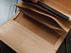 Handmade Leather Biker Wallet Boa Skin Trifold Mens Cool Chain Wallet Trucker Wallet with Chain