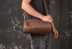 Cool Leather Mens Barrel Shoulder Bag Crossbody Bag Travel Bags For Men - iwalletsmen
