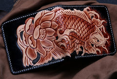 Handmade Leather Carp Tooled Mens billfold Wallet Cool Leather Wallet Slim Wallet for Men