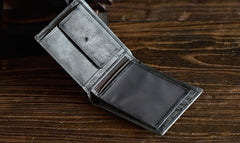 Genuine Leather Mens Cool billfold Leather Wallet Men Small Wallets Bifold for Men