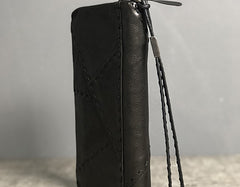 Handmade Genuine Leather Mens Cool Long Leather Wallet Biker Wallet Zipper Clutch Wristlet Wallet for Men