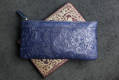 Handmade Leather Mens Cool Zipper Phone Travel Long Wallet Holder Slim Clutch Wallets for Men