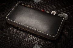 Handmade Leather Python Skin Mens Chain Biker Wallet Cool Leather Wallet Long Phone Wallets for Men