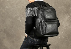 Genuine Leather Mens Cool Backpack Sling Bag Large Black Travel Bag Hiking Bag for men