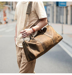 Black Leather Mens Casual Large Travel Bags Shoulder Weekender Bags Brown Duffle Bag For Men - iwalletsmen