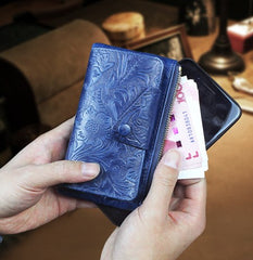 Handmade Leather Floral Mens Cool Key Wallet Wallet Card Holder Small Card Keychain Wallets for Men