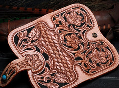 Handmade Leather Tooled Floral Mens Clutch Wallet Cool Wallet Long Wallets for Men Women