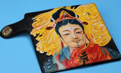 Handmade Leather Quan yin Buddha Mens Chain Biker Wallet Cool Leather Wallet With Chain Wallets for Men