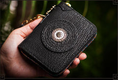Handmade Leather Small Tooled Mens billfold Wallet Cool Chain Wallet Biker Wallet for Men