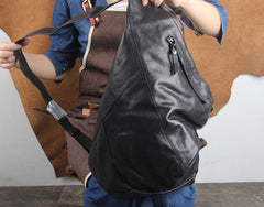 Genuine Leather Mens Cool Chest Bag Sling Bag Crossbody Bag Travel Bag Hiking Bag for men