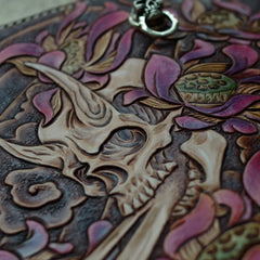Handmade Leather Tooled Skull Mens Chain Biker Wallet Cool Leather Wallet With Chain Wallets for Men