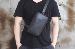 Genuine Leather Mens Cool Chest Bag Sling Bag Crossbody Bag Travel Bag Hiking Bag for men