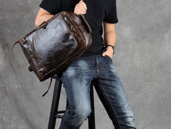 Genuine Leather Mens Cool Backpack Sling Bag Large Black Travel Bag Hiking Bag for men