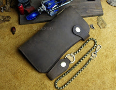 Handmade Genuine Leather Biker Wallet Mens Cool Chain Wallet Trucker Wallet with Chain