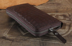 Genuine Leather Mens Cool Long Leather Wallet Zipper Clutch Wristlet Wallet for Men